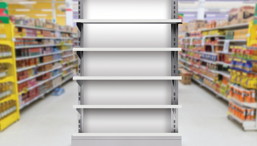 empty supermarket shelf showing out of stocks